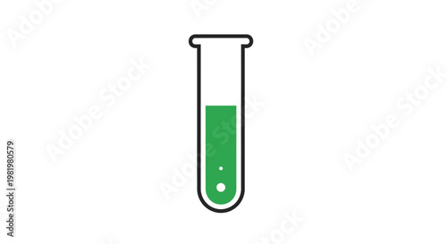Laboratory test tube with green liquid against white background illustration