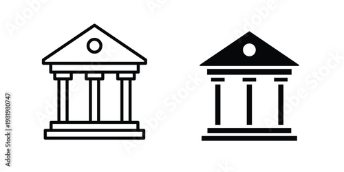 Museum icon editable vector pack. Black flat and line symbols