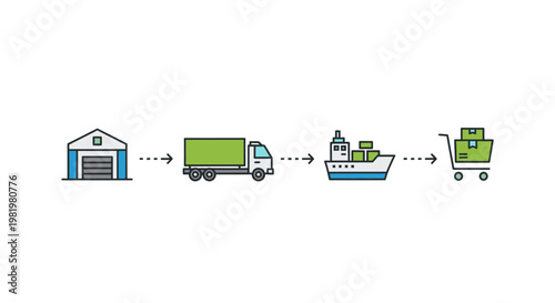 Logistics and supply chain illustration warehouse to delivery process