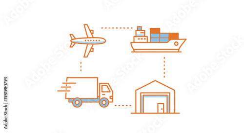 Logistics and transportation icons illustrating global delivery and shipping