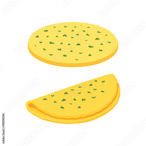 Paratha Variations Vector Set, Round and Folded Herb Roti Illustration, Minimal South Asian Flatbread Bundle, Traditional Desi Breakfast Food Collection, Homemade Bread Icons