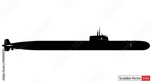 Silhouette of a military submarine on a white background