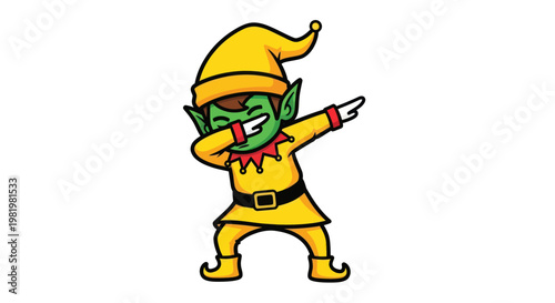 Christmas Elf Doing Dab Dance Move, Cartoon Character, Festive Celebration