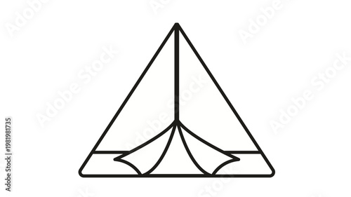 Minimalist black line art vector illustration of a camping tent or teepee shelter, ideal for outdoor adventure, hiking, travel, and nature-themed graphic design projects and mobile apps.