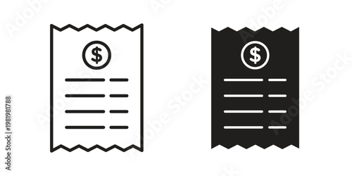 Payment receipt icon editable vector pack. Black flat and line symbols