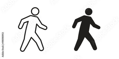 Pedestrian icon editable vector pack. Black flat and line symbols