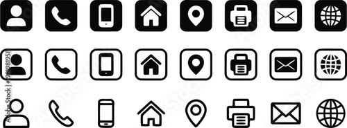 Business contact and social media communication icons set for stationery corporate identity and web design.