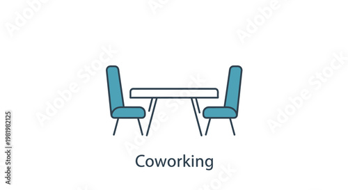 Minimalist illustration of a table and chairs representing coworking space