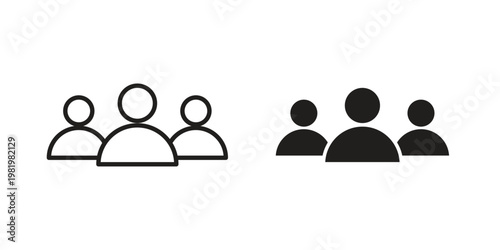 People group icon editable vector pack. Black flat and line symbols