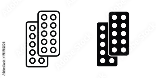Pill blister editable vector pack. Black flat and line symbolsicon editable vector pack. Black flat and line symbols