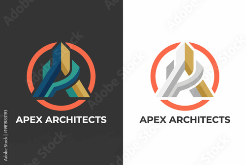 This logo features a stylized letter 'A' surrounded by geometric shapes, representing creativity and structural design, ideal for a modern architecture firm.