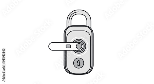 Modern silver door lock with handle isolated on white background