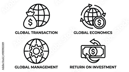 Financial icons set, global transaction, finance, investment, vector EPS