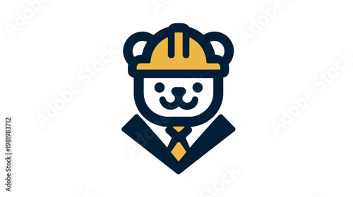 Friendly Animal Character Icon in Hard Hat and Business Suit for Engineering, Construction, or Project Management Profession