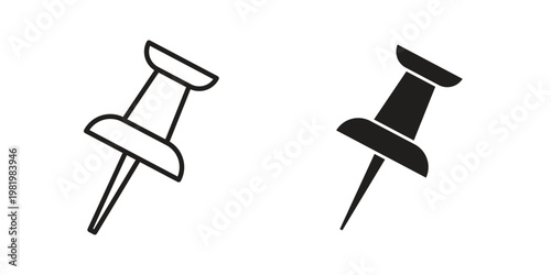 Push pin icon editable vector pack. Black flat and line symbols