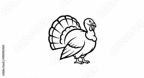 Stylized outline drawing of a turkey with fanned tail feathers and raised comb