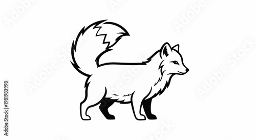 Stylized outline drawing of an Arctic fox on a white background