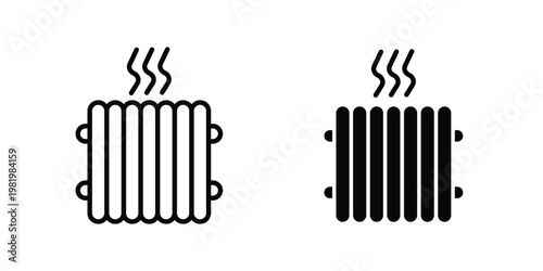 Radiator icon editable vector pack. Black flat and line symbols