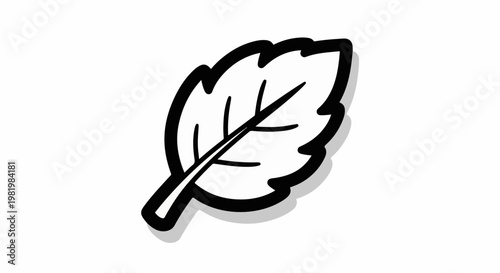 Stylized, outlined leaf with a cast shadow, rendered simply