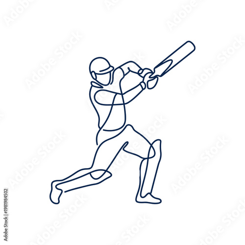 Dynamic one line drawing of a cricket player batting.