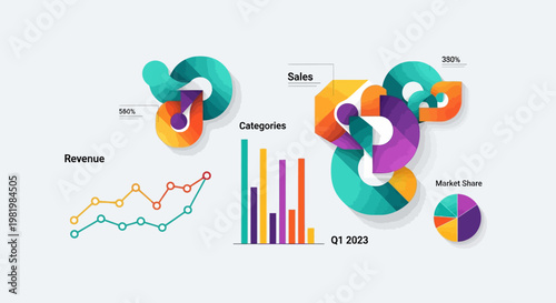 Infographic elements, colorful business charts, graphs and icons, vector data visualization tools, sales analytics