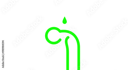Green Line Art Water Tap Dripping Drop Isolated White Background