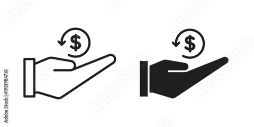 Refund icon editable vector pack. Black flat and line symbols