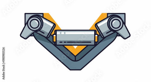 Stylized industrial mechanism with two articulated arms and roller