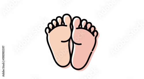 Stylized infant feet rendered in a minimalist, cartoonish outline style