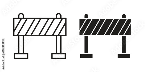 Roadblock icon editable vector pack. Black flat and line symbols
