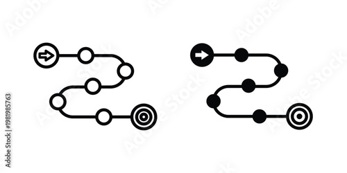 Roadmap icon editable vector pack. Black flat and line symbols