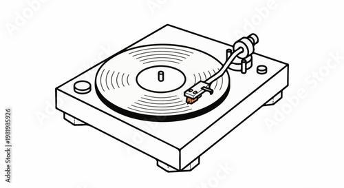 Stylized illustration of a turntable playing a vinyl record with a single orange cartridge
