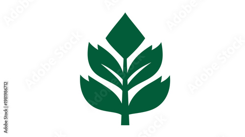 Vibrant green stylized leaf icon representing nature, ecology, organic growth, sustainable living, and natural products on white.