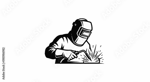 Stylized depiction of a welder at work, sparks flying from torch