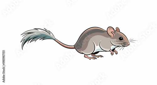 Stylized depiction of a small rodent with a bushy tail and striped back