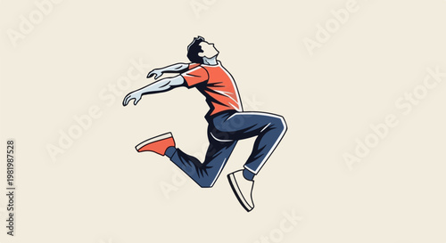 Stylized graphic of a dynamic man leaping mid-air