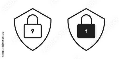 Security lock icon editable vector pack. Black flat and line symbols