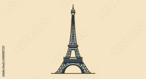 Stylized silhouette of a famous Parisian iron tower on a plain background