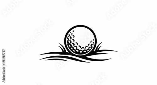 Stylized graphic of a golf ball resting on grass