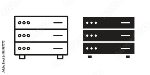 Server icon editable vector pack. Black flat and line symbols