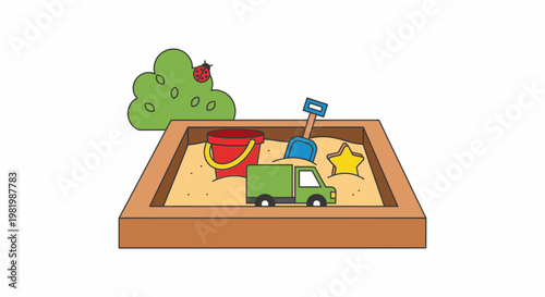 Sandbox with toys vector illustration playground equipment for recreation