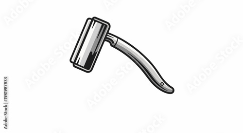 Stylized silver razor with a curved handle