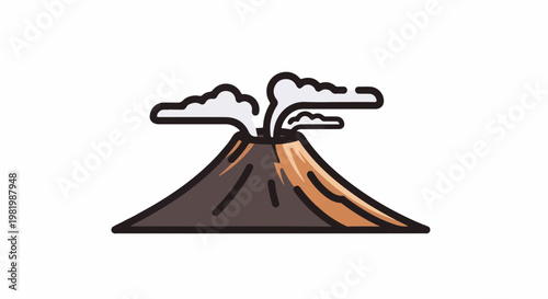 Stylized depiction of a cone-shaped volcano erupting smoke