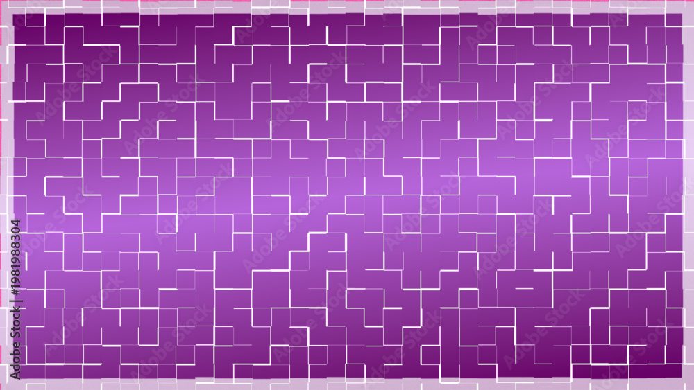 Fototapeta premium Abstract purple maze vector background with white interconnected grid lines geometric optical pattern design