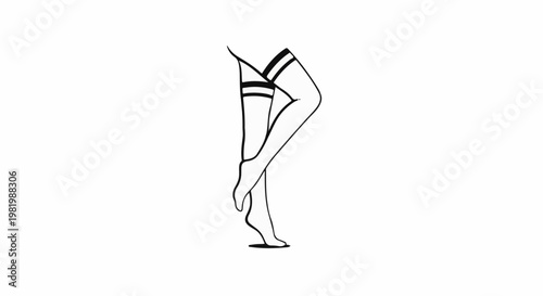 Stylized drawing of elegant female legs wearing striped thigh-high stockings
