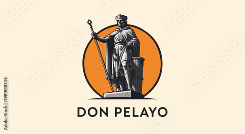 Stylized pixel art of a stone statue of a regal figure holding a staff