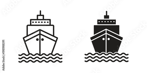 Ship icon editable vector pack. Black flat and line symbols