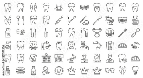 Collection of dental and oral hygiene icons, perfect for healthcare and dental clinics.