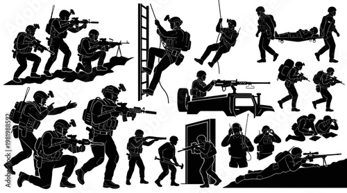 Military Special Forces Soldiers Silhouette Vector Art