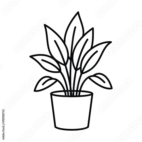 Peace lily plant in pot minimalist line art icon